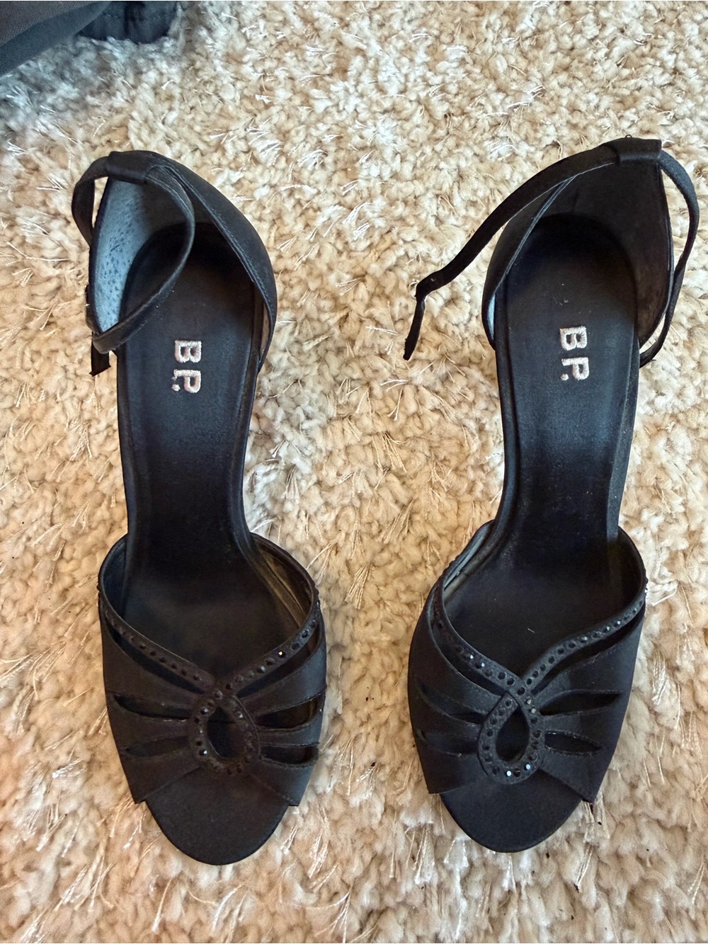 BP Women's Black Open-Toe Ankle Strap Heels